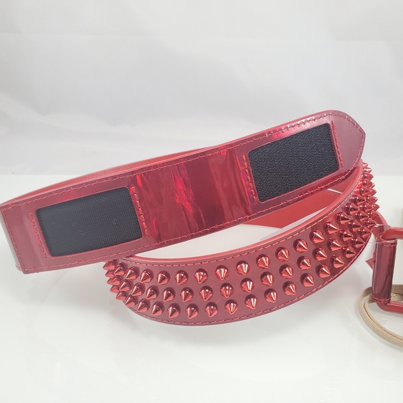 NWT$590 Louboutin Mens Loubi Sneaker Spiked Red Belt Sz 110cm, 44" - Picture 9 of 16